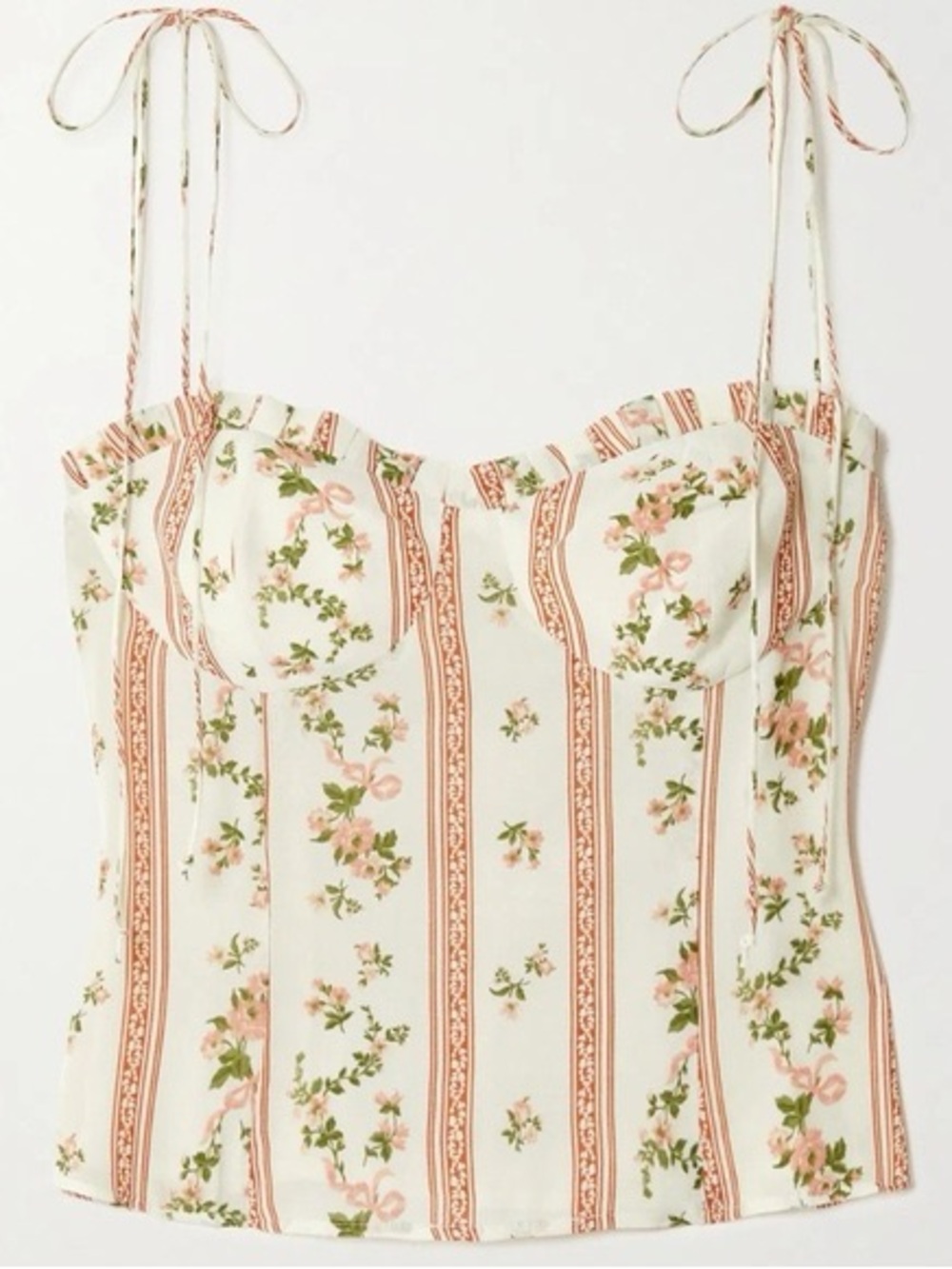 Reformation Floral/ Stripe Tie-Shoulder Top
